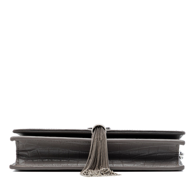 Croc Embossed Leather Monogram Kate Tassel Wallet on Chain - Image 3