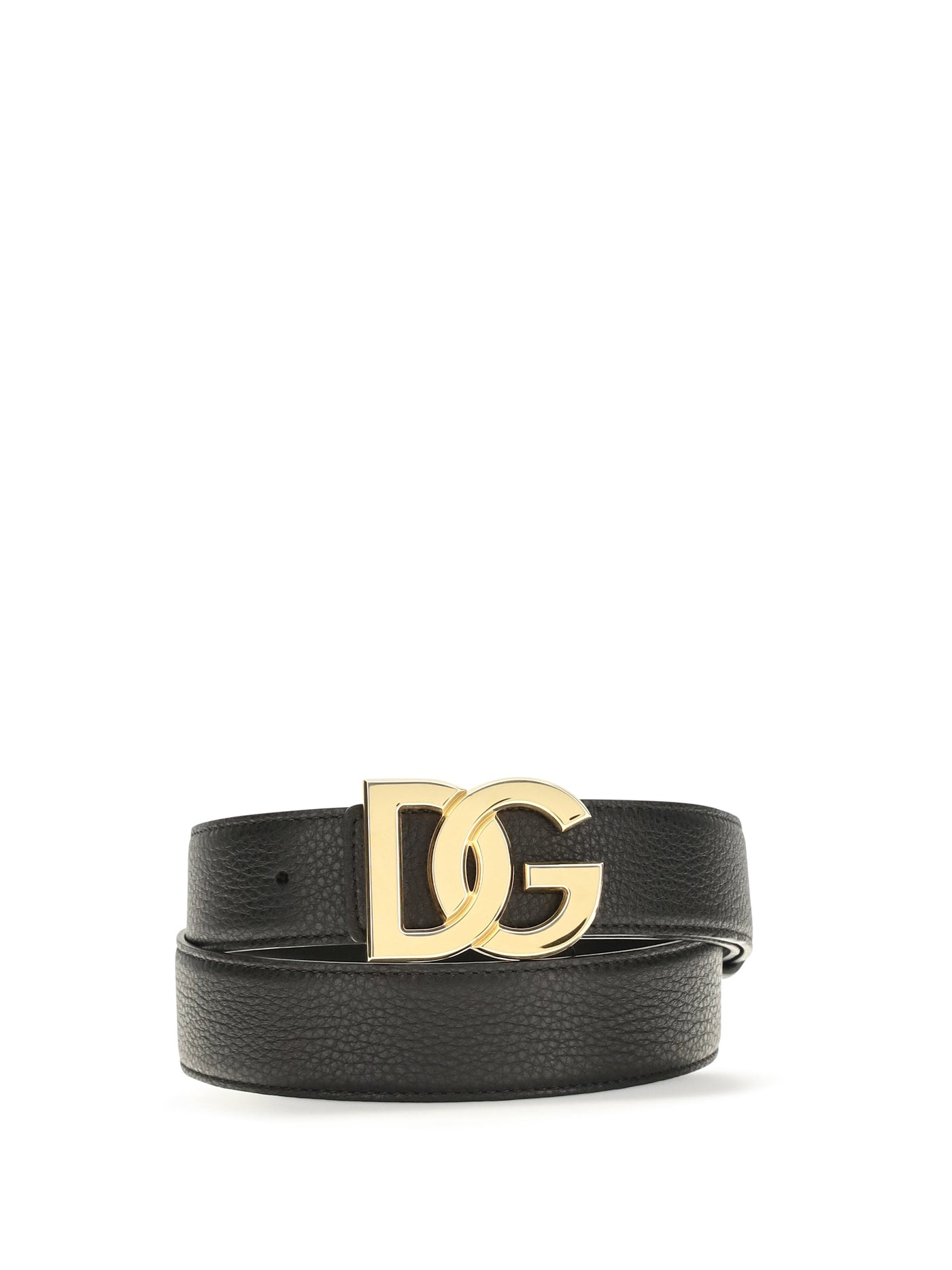 Dolce & Gabbana Interlocking Dg Buckle Calfskin Belt — Black Calf Leather Bos Taurus
