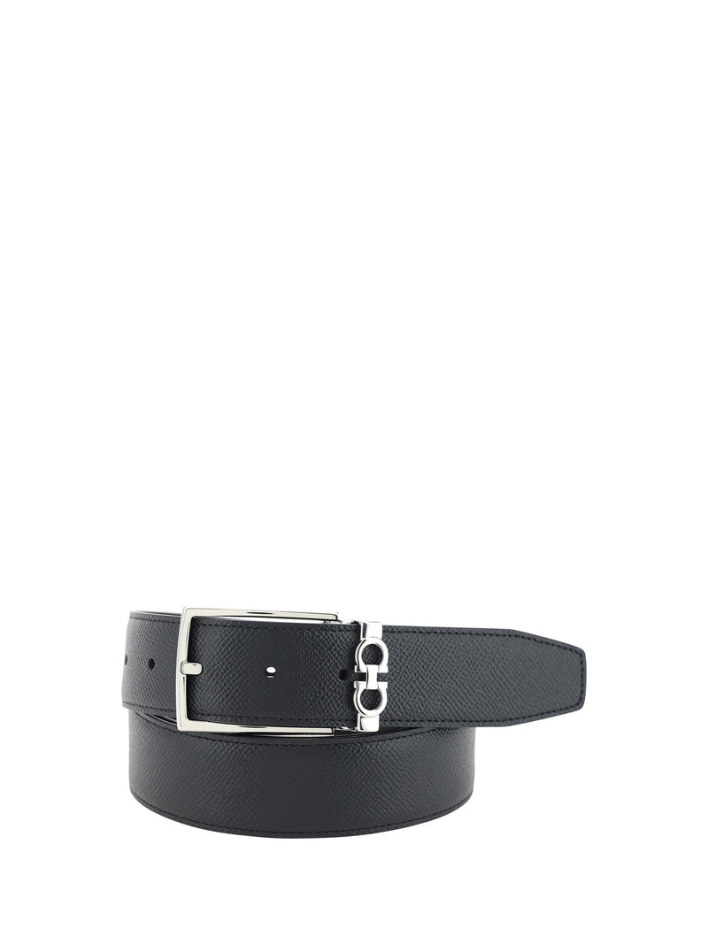 Ferragamo Reversible Grained Calf Leather Belt — Black