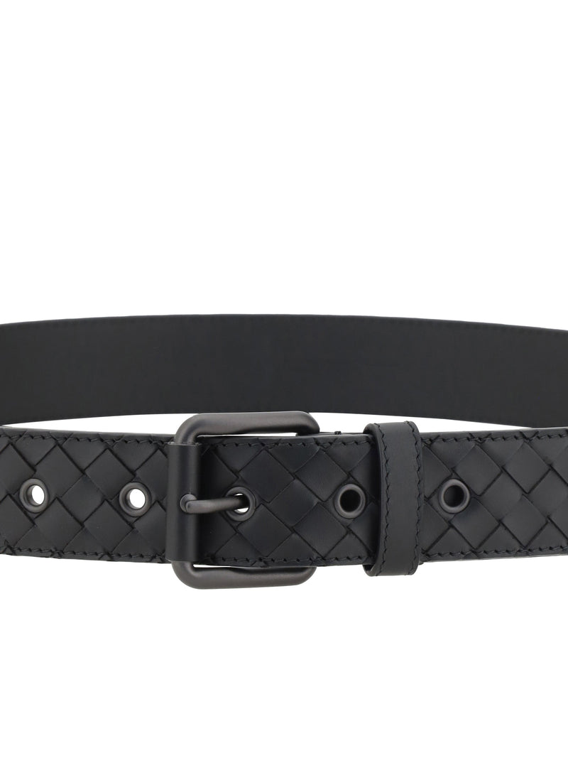 Bottega Veneta Intrecciato Belt — Black Calf Leather