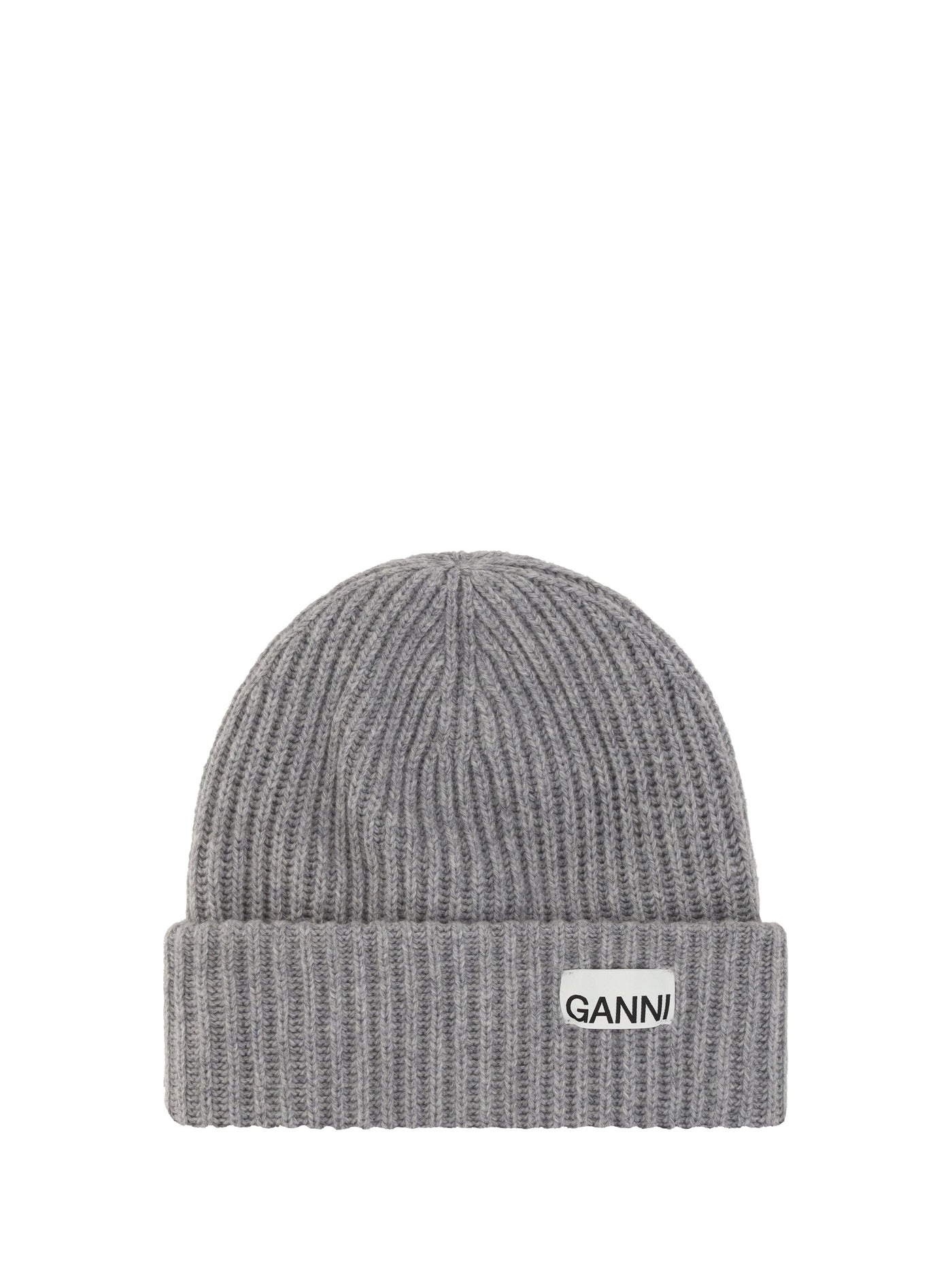 Ganni A4429 Ribbed Wool Beanie — Gray Ovis Aries; Nylon Beanies