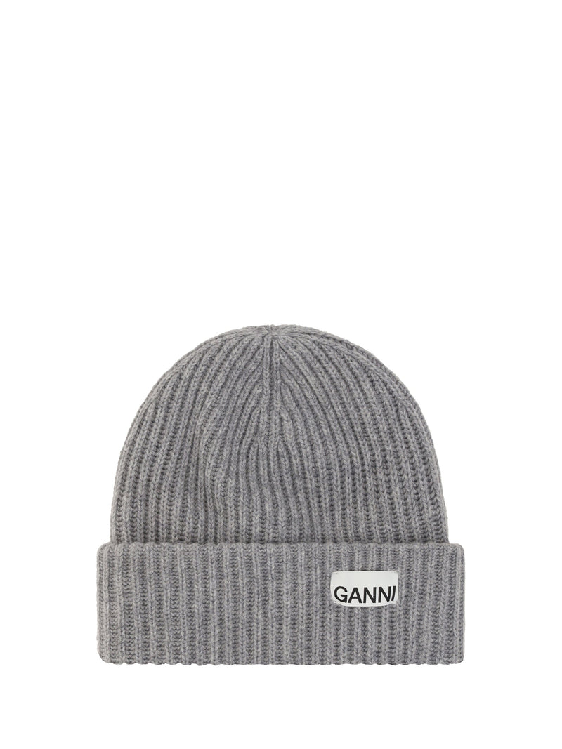 Ganni A4429 Ribbed Wool Beanie — Gray Beanies
