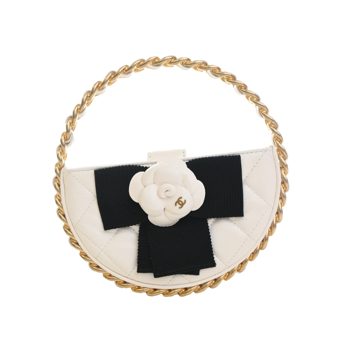 Mini Lambskin Round Camellia Clutch - Image 1
