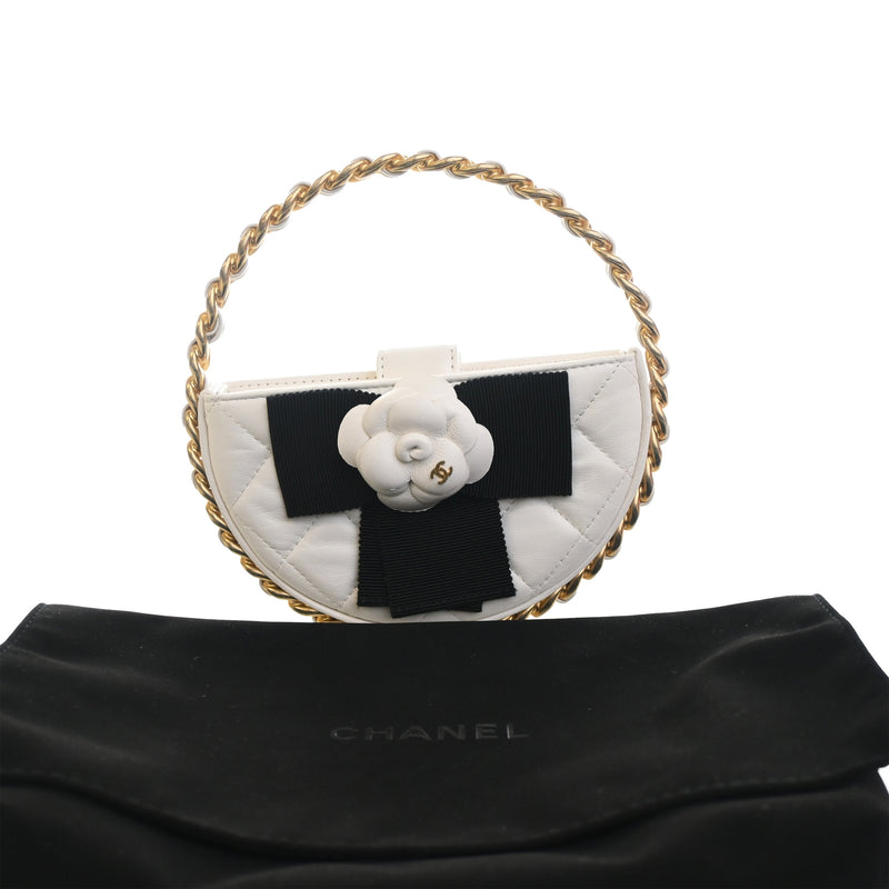 Mini Lambskin Round Camellia Clutch - Image 15