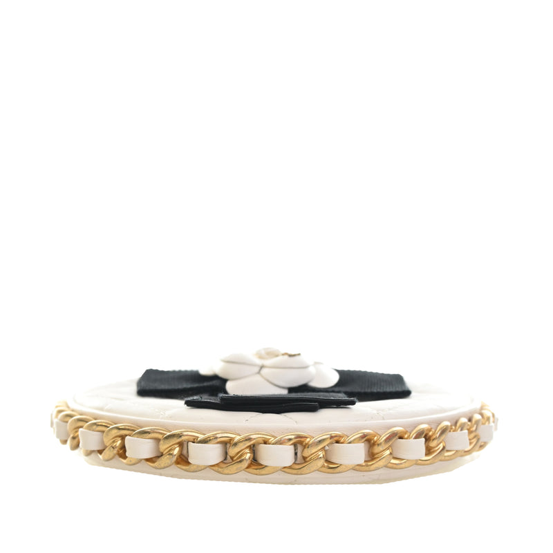 Mini Lambskin Round Camellia Clutch - Image 5