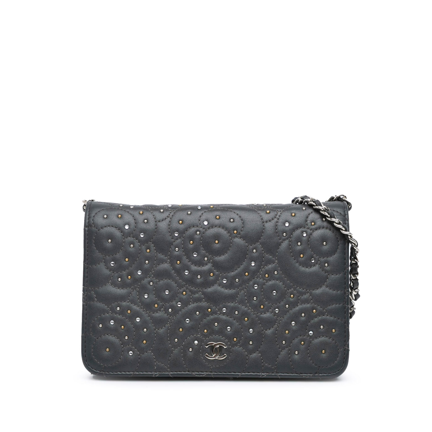 CC Studded Lambskin Camellia Wallet On Chain - Image 1