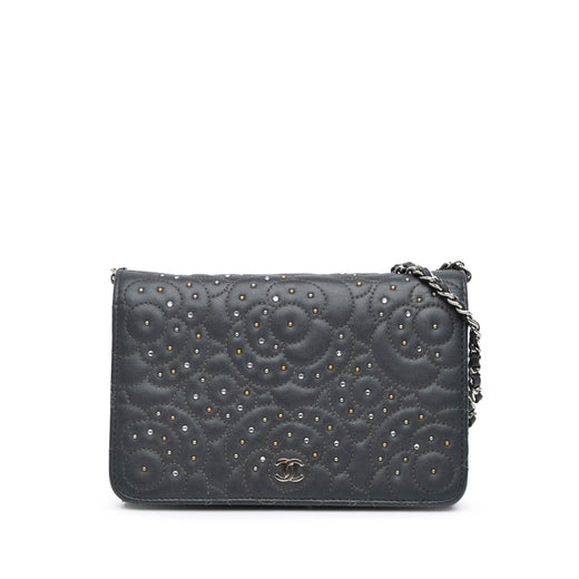 CC Studded Lambskin Camellia Wallet On Chain - Image 1