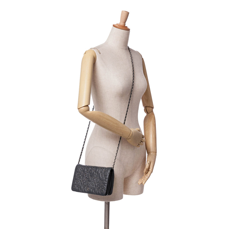CC Studded Lambskin Camellia Wallet On Chain - Image 10