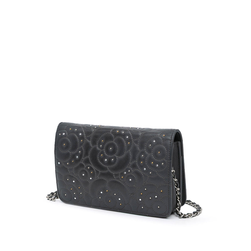 CC Studded Lambskin Camellia Wallet On Chain - Image 2
