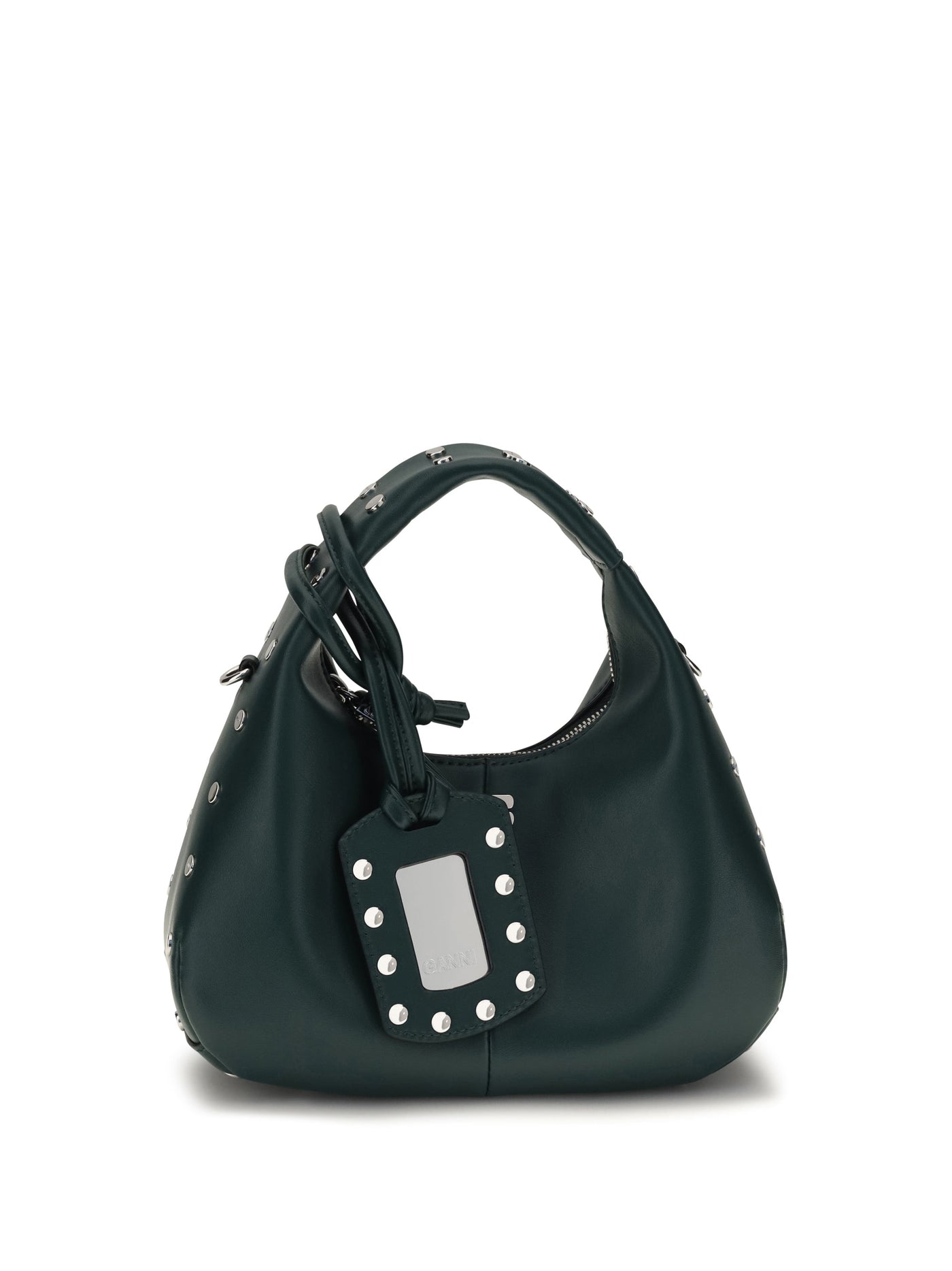 Ganni Studded Recycled Leather Hobo Bag — Green