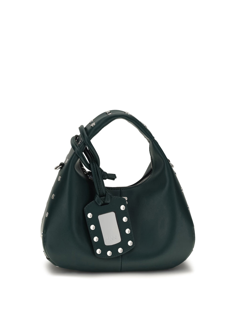 Ganni Studded Recycled Leather Hobo Bag — Green