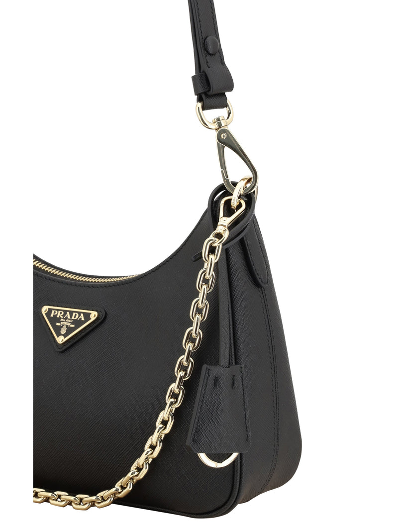 Prada Lux Shoulder Bag — Black Calf Leather