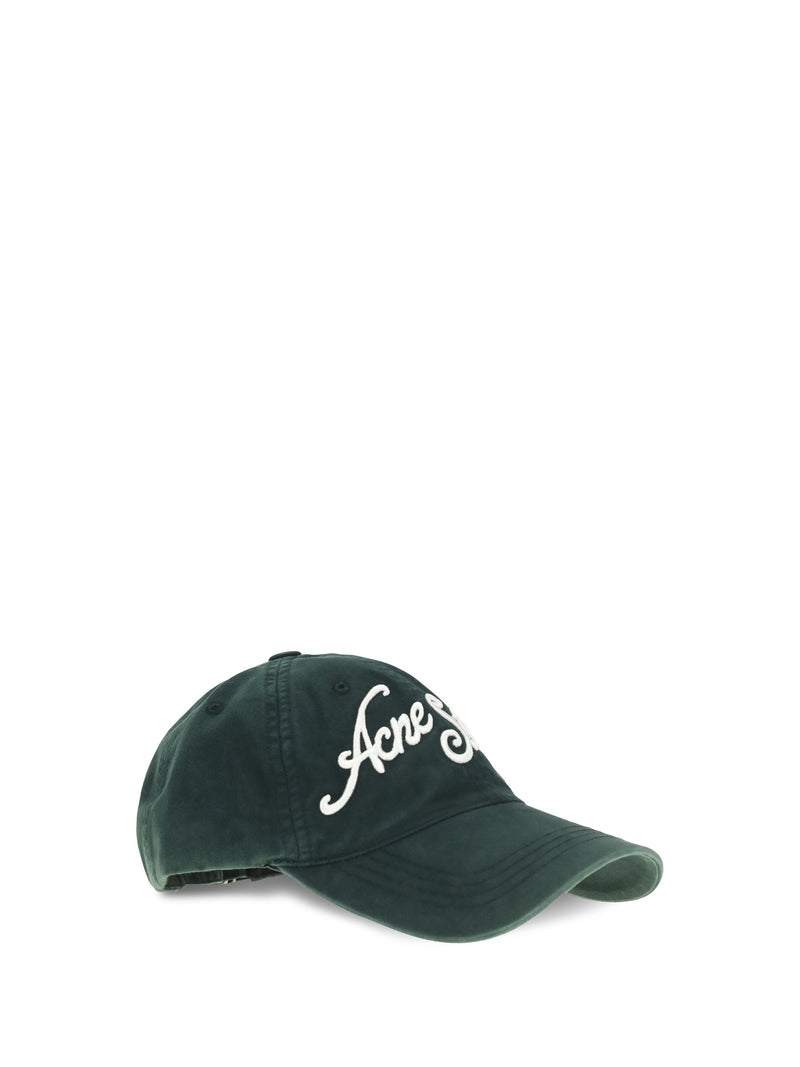 Acne Studios C40475 Washed Cotton Twill Baseball Cap — Green Caps