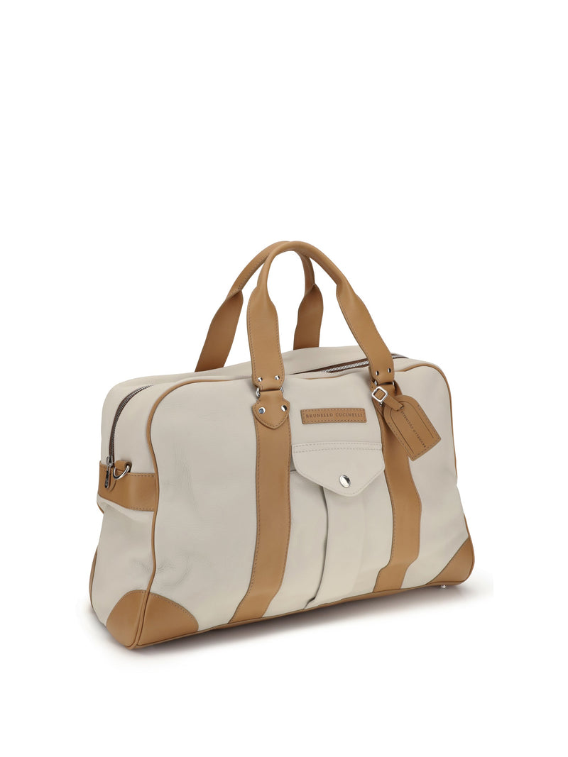 Brunello Cucinelli Street Travel Top Handle Bag — Beige Calf Leather Bos Taurus