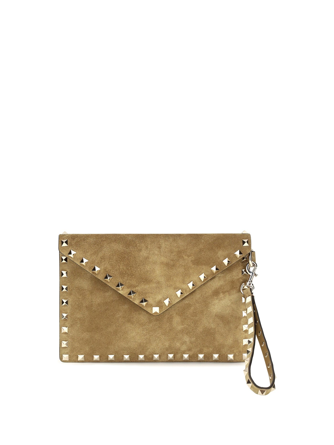 Valentino Garavani Rockstud Clutch — Beige Suede