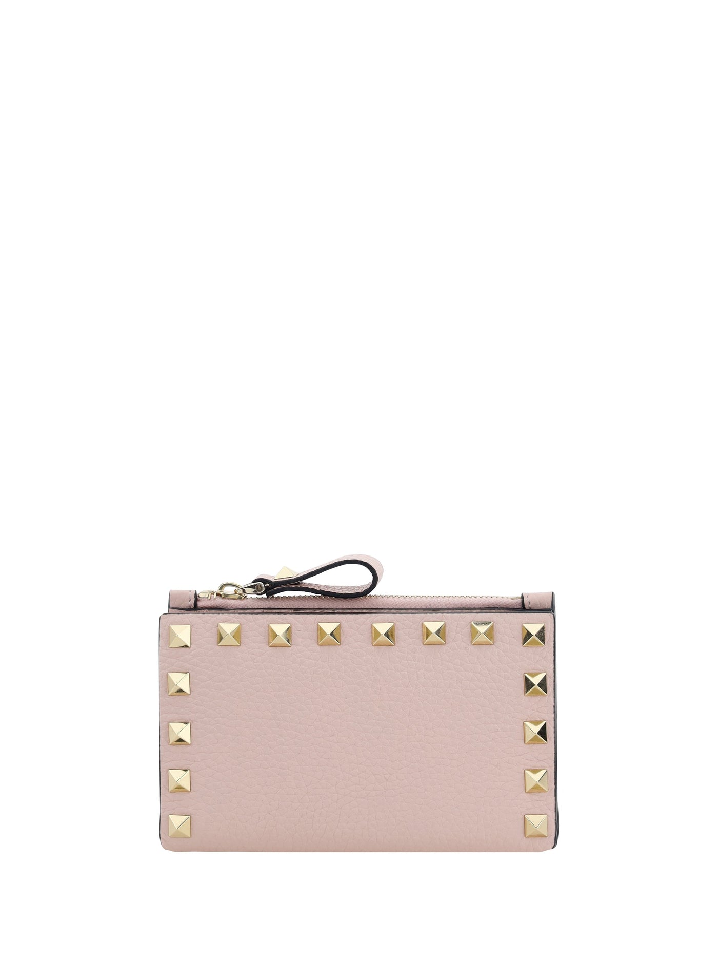 Valentino Garavani Rockstud Zip Card Holder Wallet — Pink Calf Leather Bos Taurus