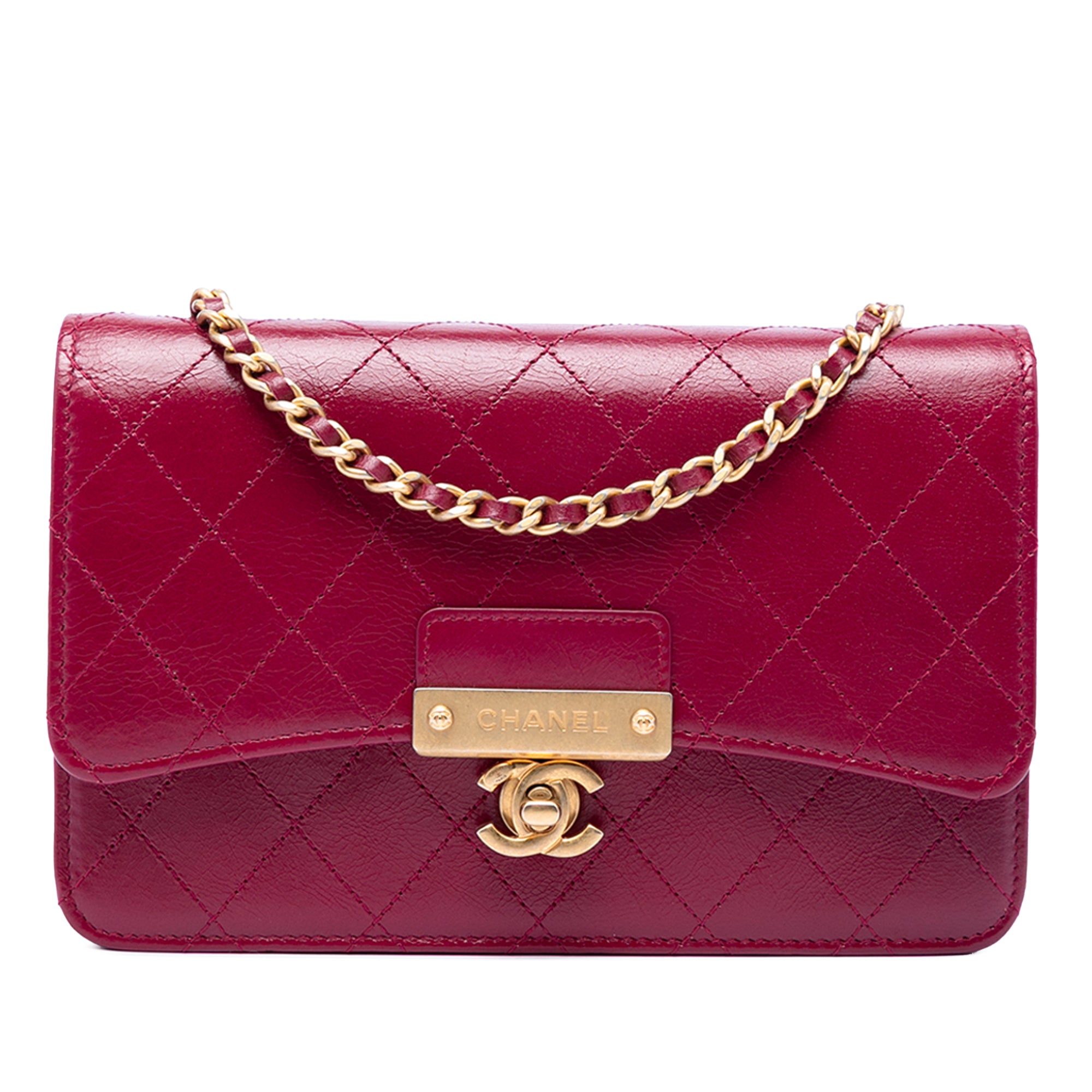 Stitched Goatskin Golden CC Wallet On Chain - Image 1