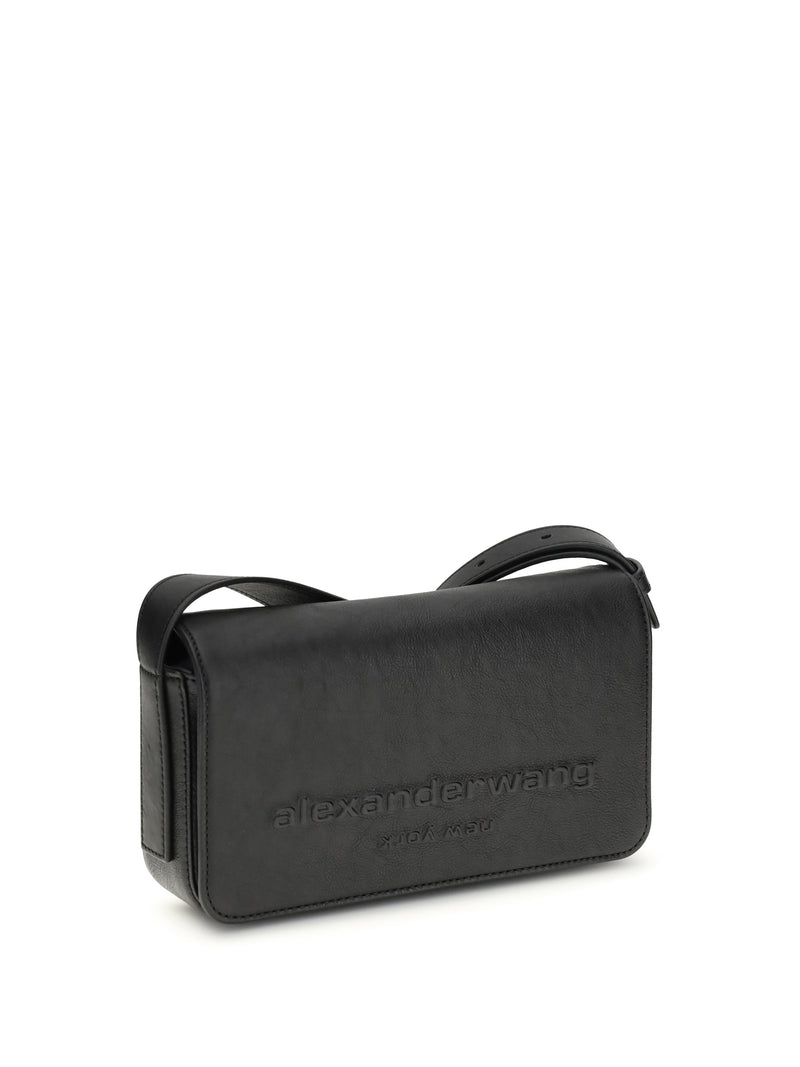 Alexander Wang Embossed Logo Calf Leather Shoulder Bag — Black