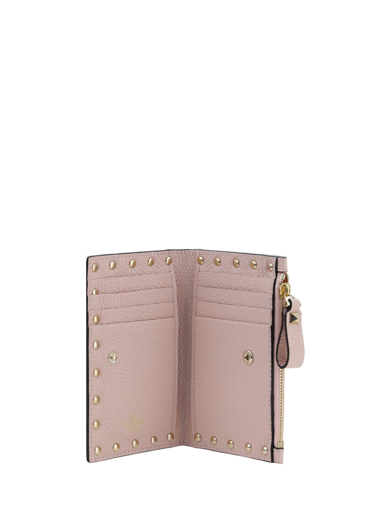 Valentino Garavani Rockstud Zip Card Holder Wallet — Pink Calf Leather Bos Taurus