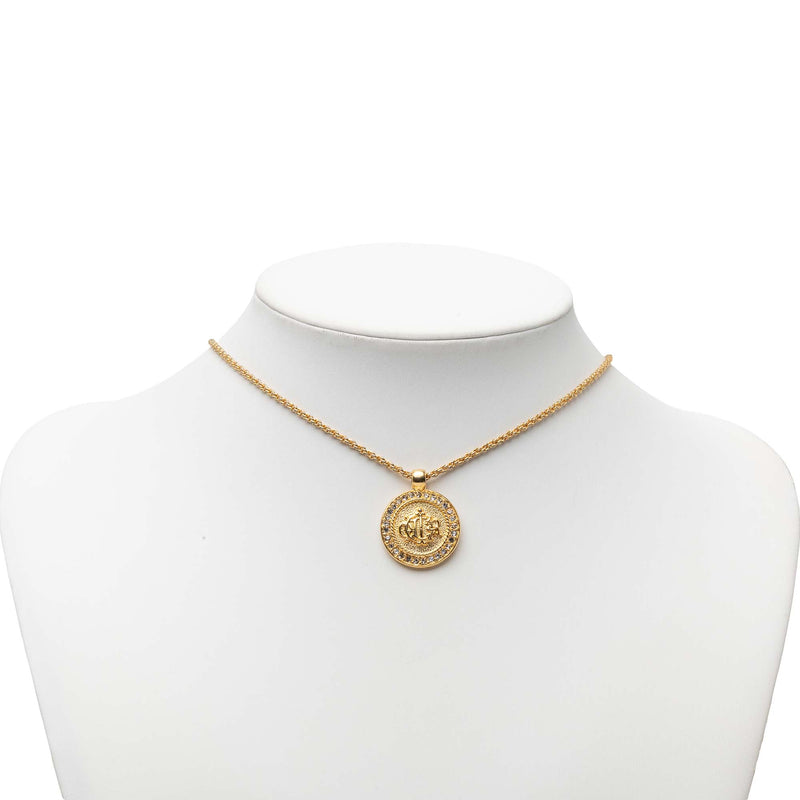 Gold Plated Strass Medallion Pendant Necklace - Image 5