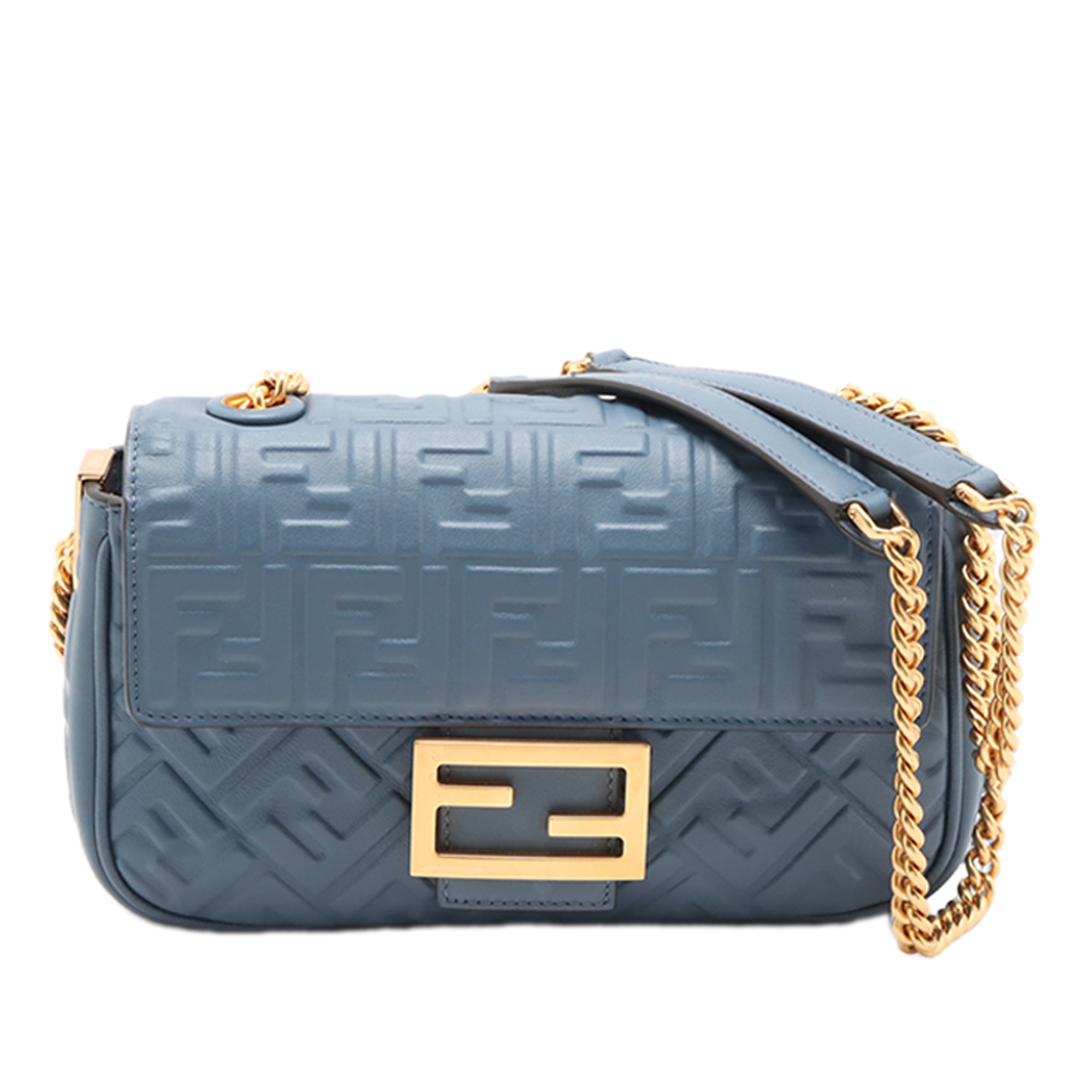 Small FF Nappa Embossed Chain Midi Baguette - Image 1