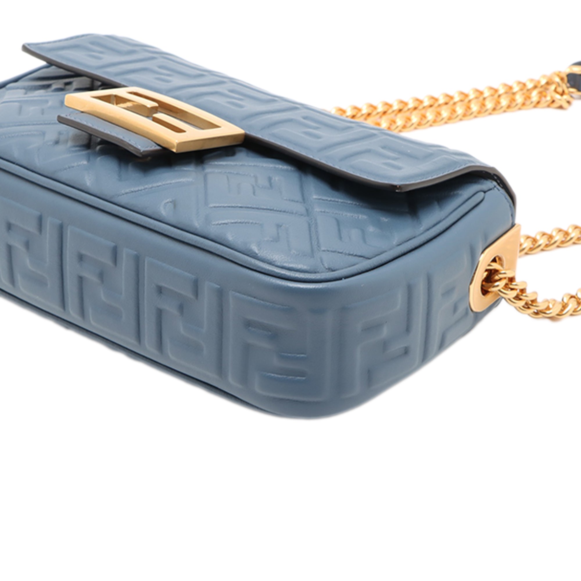 Small FF Nappa Embossed Chain Midi Baguette - Image 4