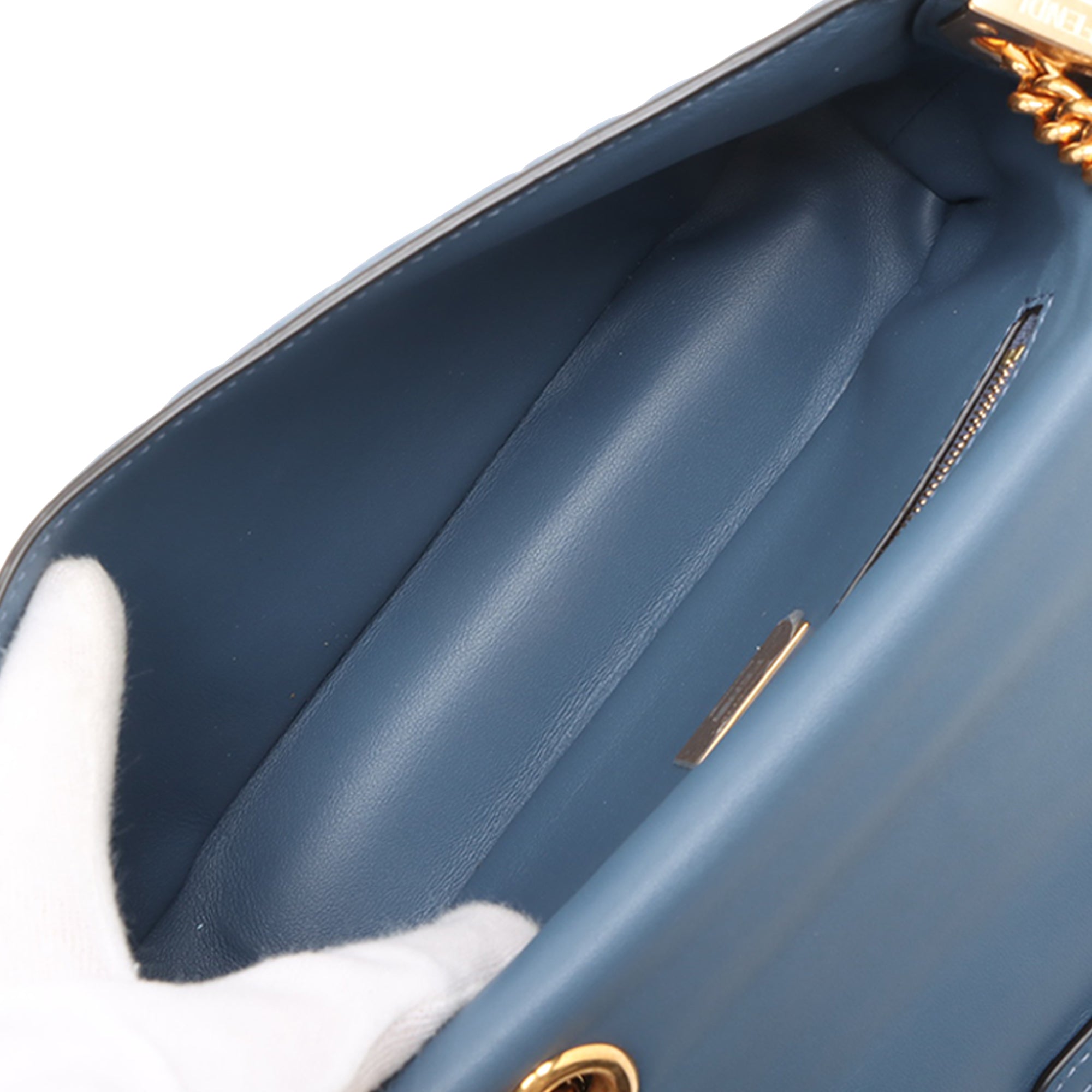 Small FF Nappa Embossed Chain Midi Baguette - Image 6