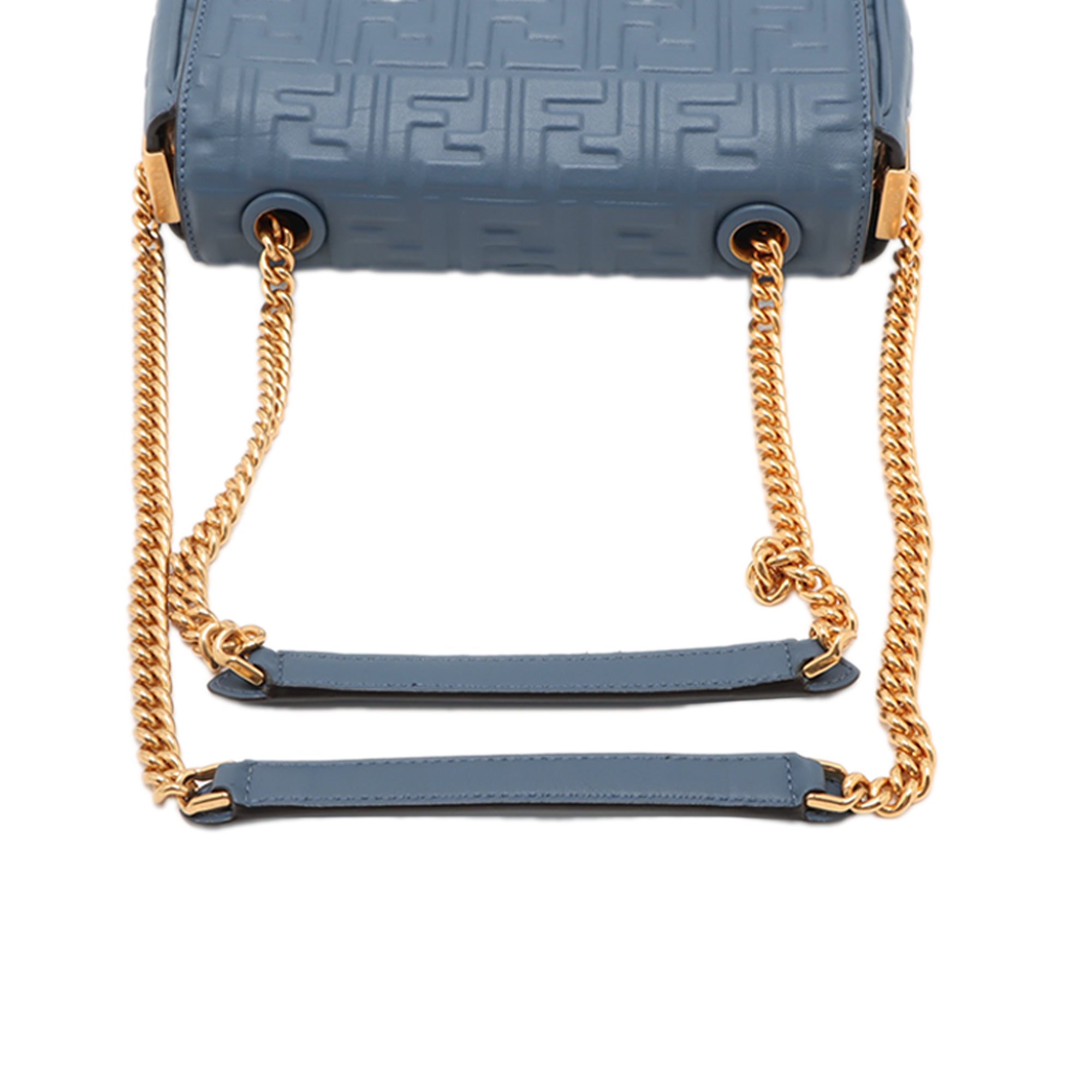 Small FF Nappa Embossed Chain Midi Baguette - Image 9