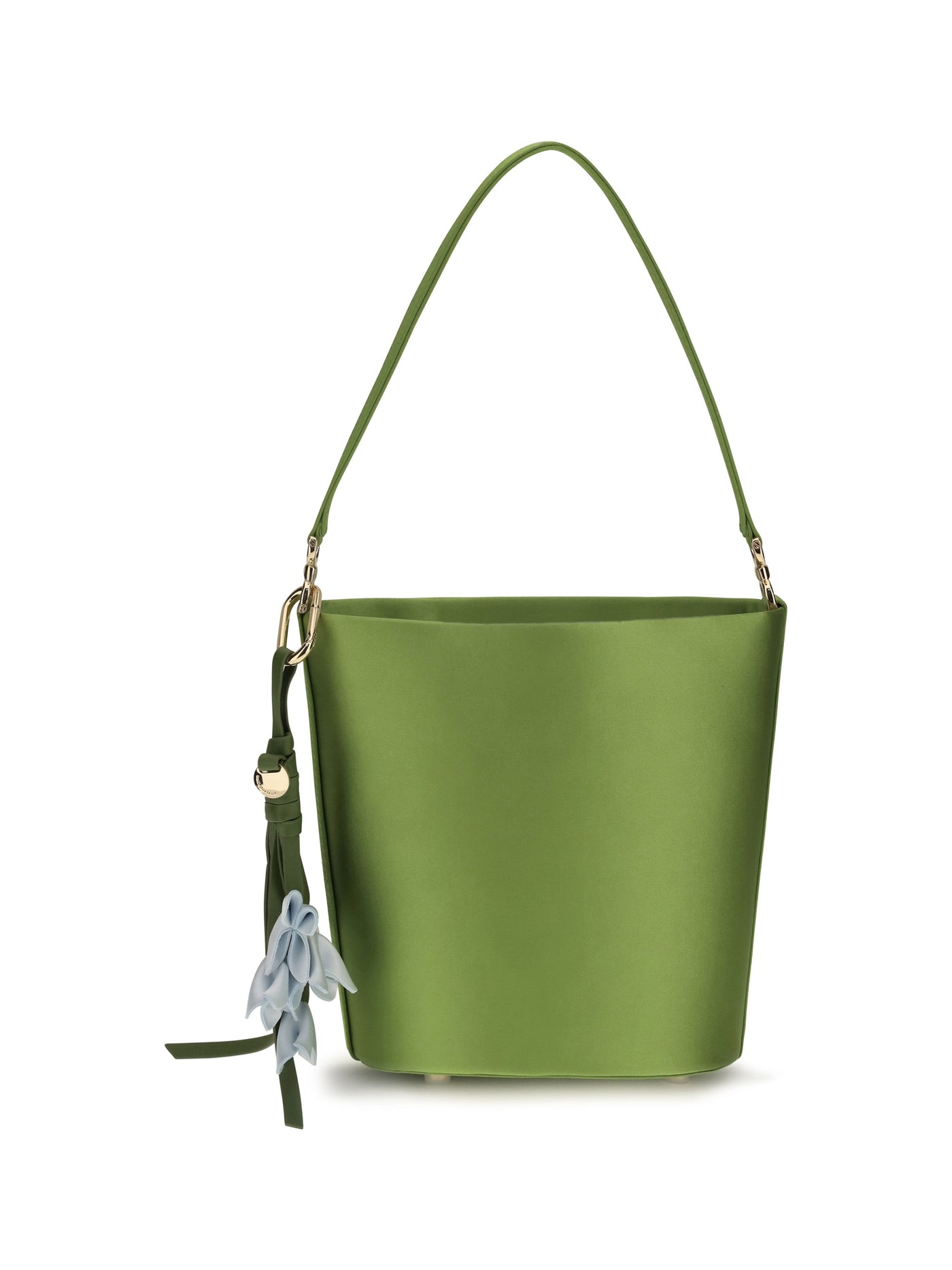 Self-Portrait Satin Bucket Bag — Green Polyester