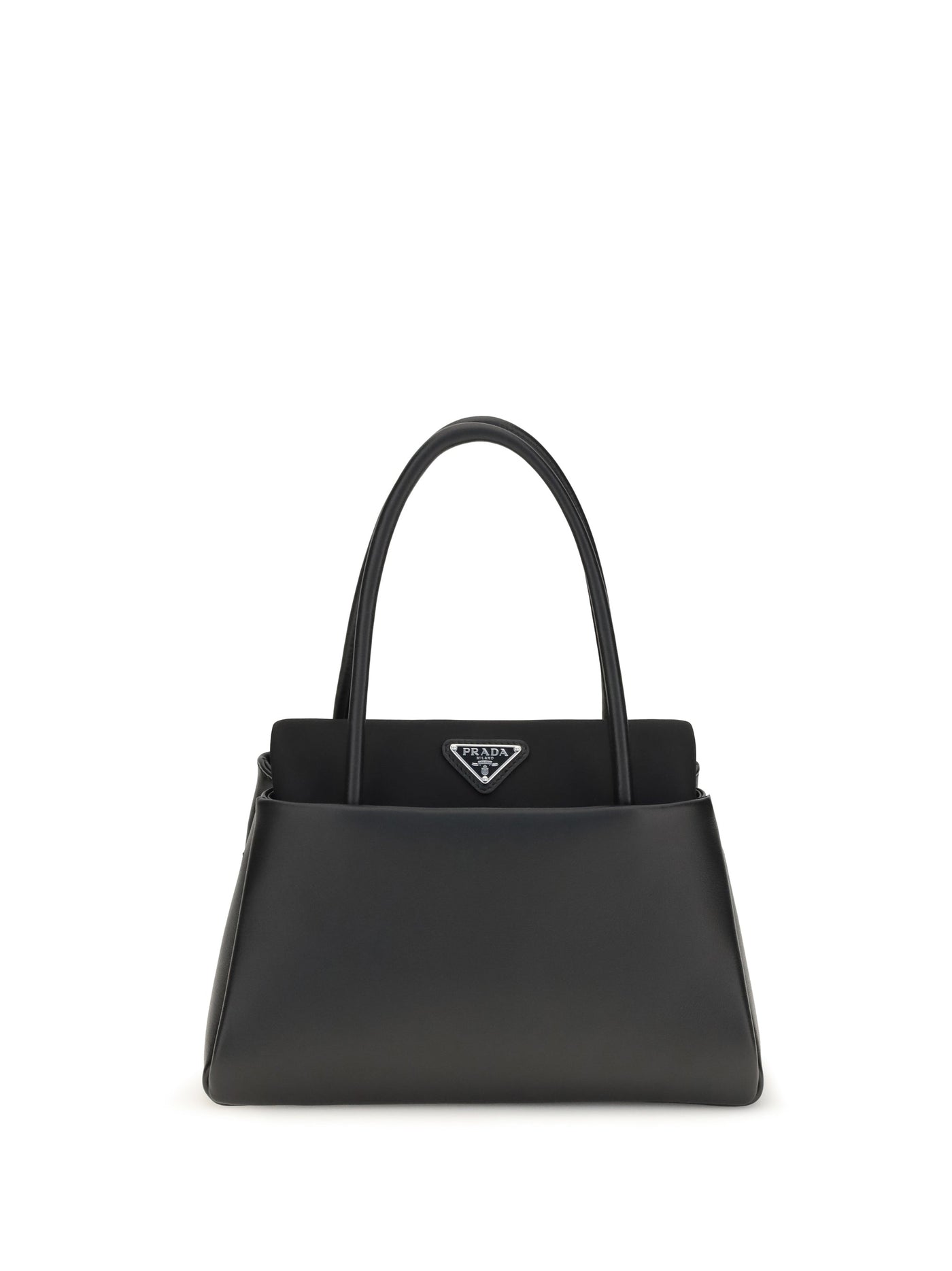 Prada Triangle Logo Top Handle Bag — Black Calf Leather Bos Taurus
