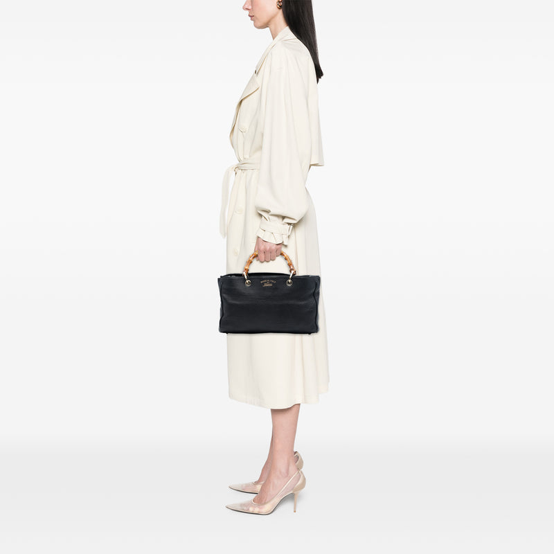 Medium Calfskin Bamboo Shopper Satchel - Image 7