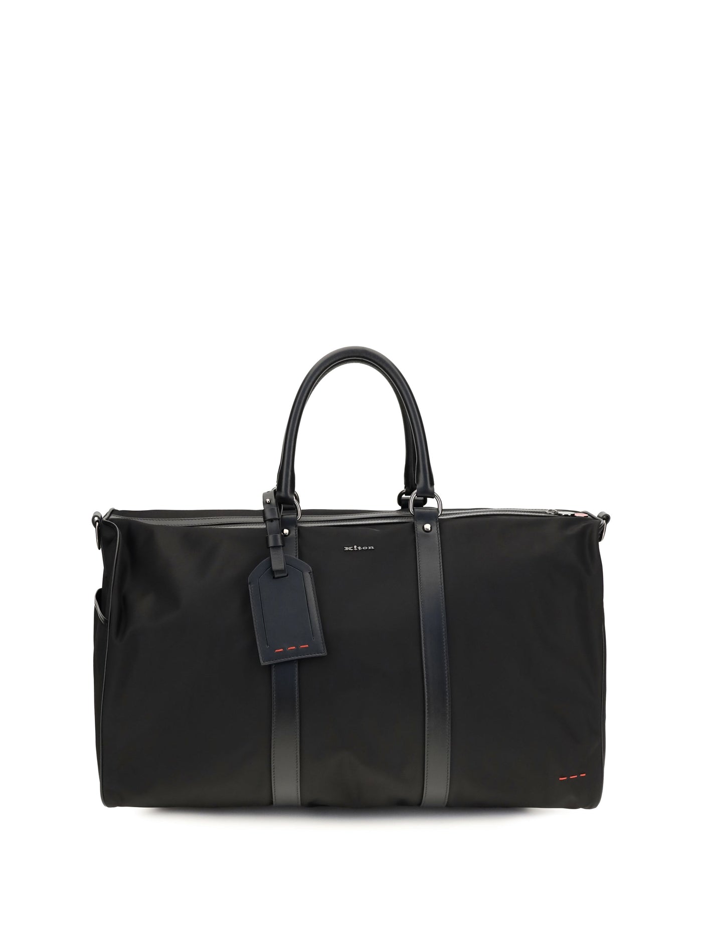 Kiton Leather-Trim Nylon Travel Duffle Bag — Black