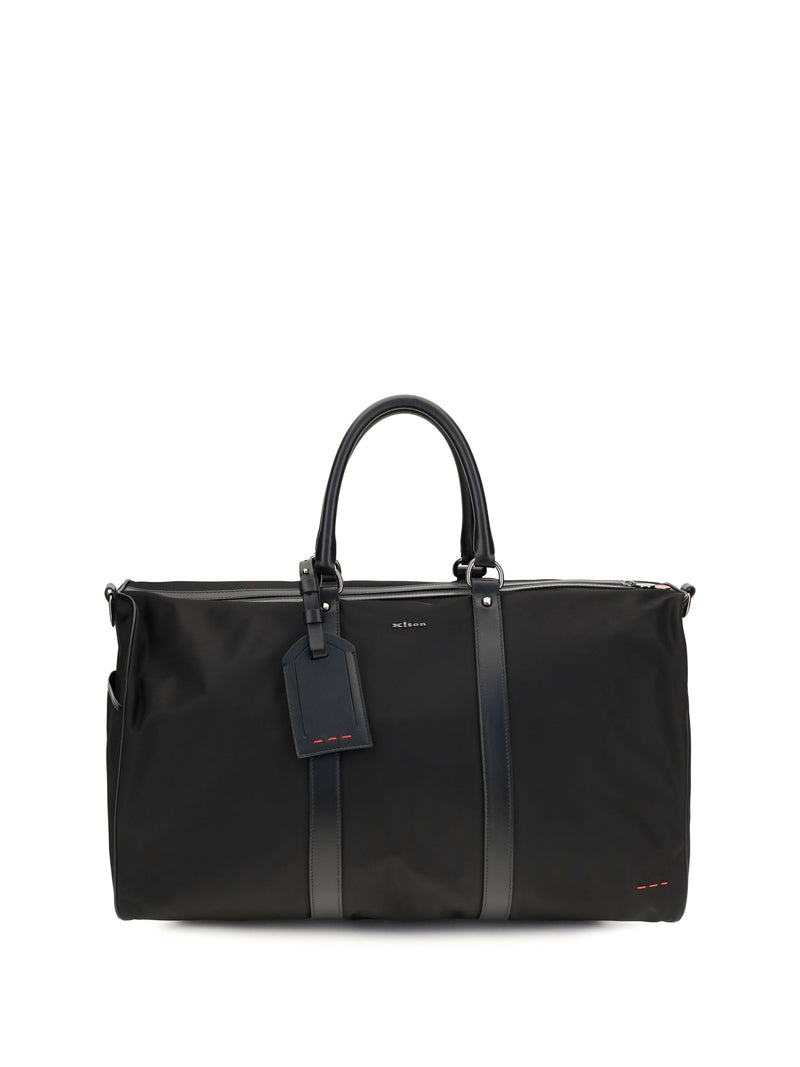 Kiton Leather-Trim Nylon Tote Bag — Black