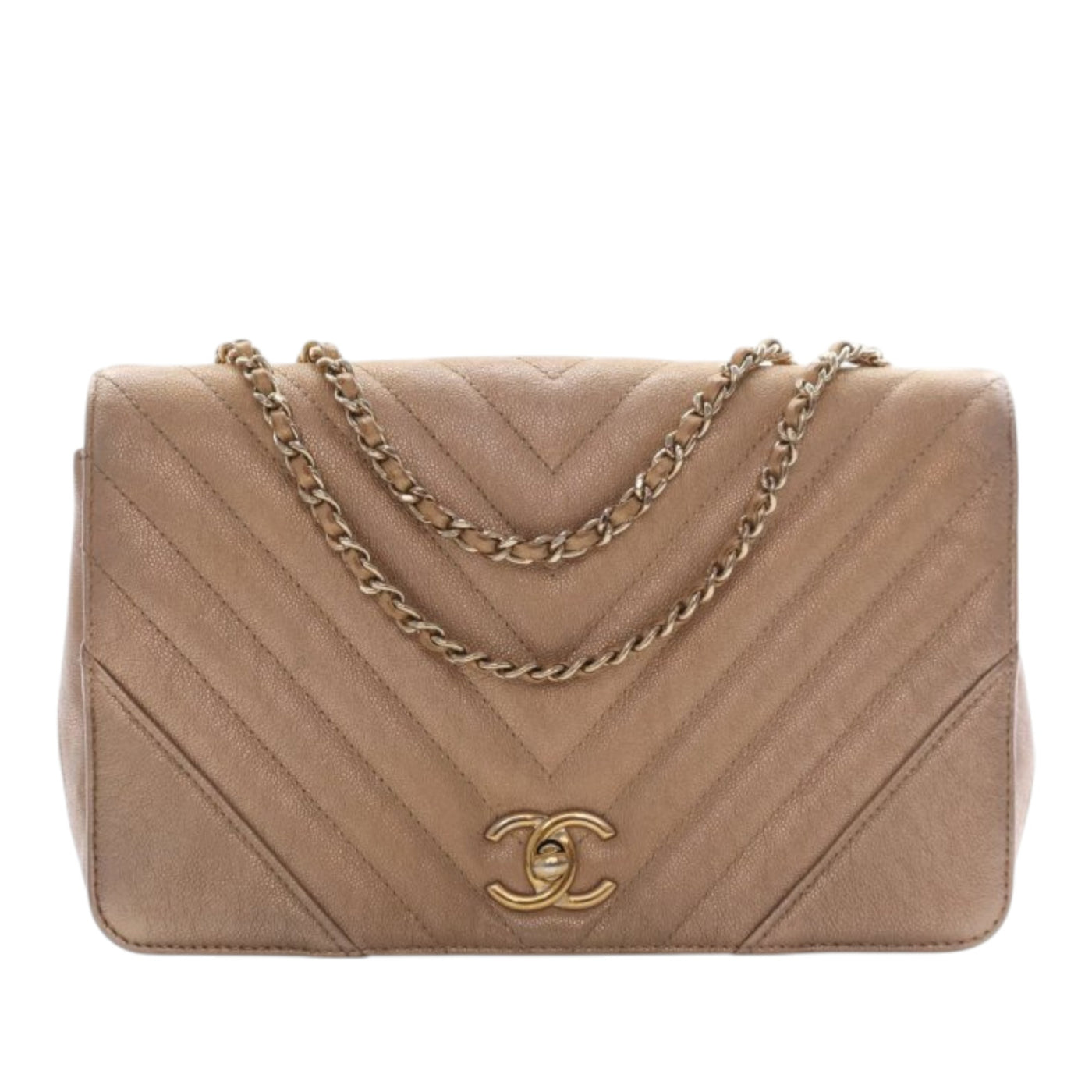 Medium Chevron Iridescent Caviar Statement Flap - Image 1