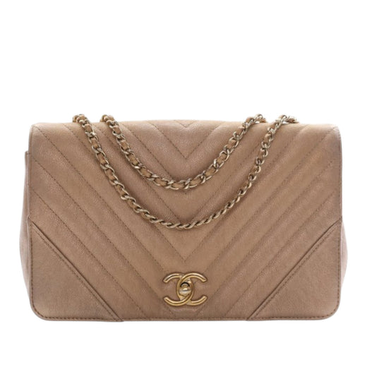 Medium Chevron Iridescent Caviar Statement Flap - Image 1