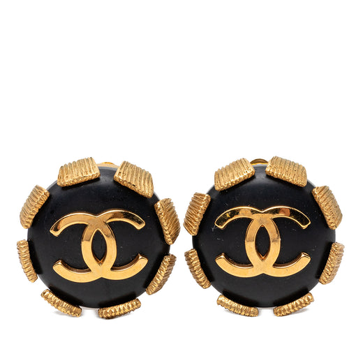 CC Gold Plated and Resin Round Clip On Earrings - Image 1