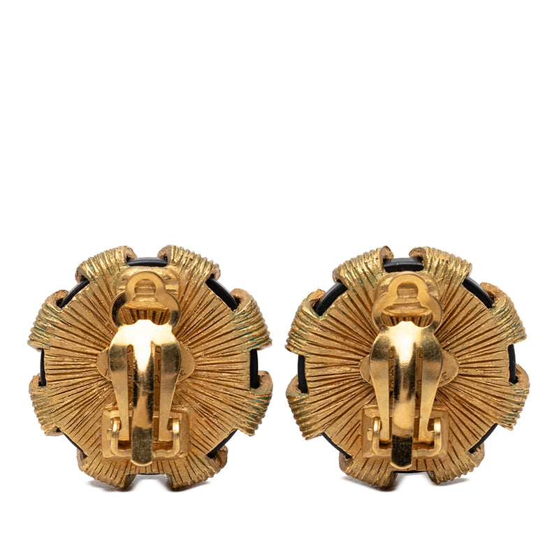 CC Gold Plated and Resin Round Clip On Earrings - Image 2