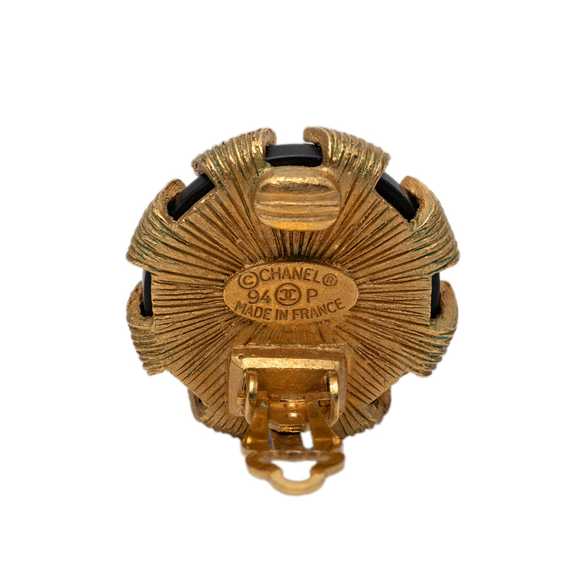 CC Gold Plated and Resin Round Clip On Earrings - Image 3