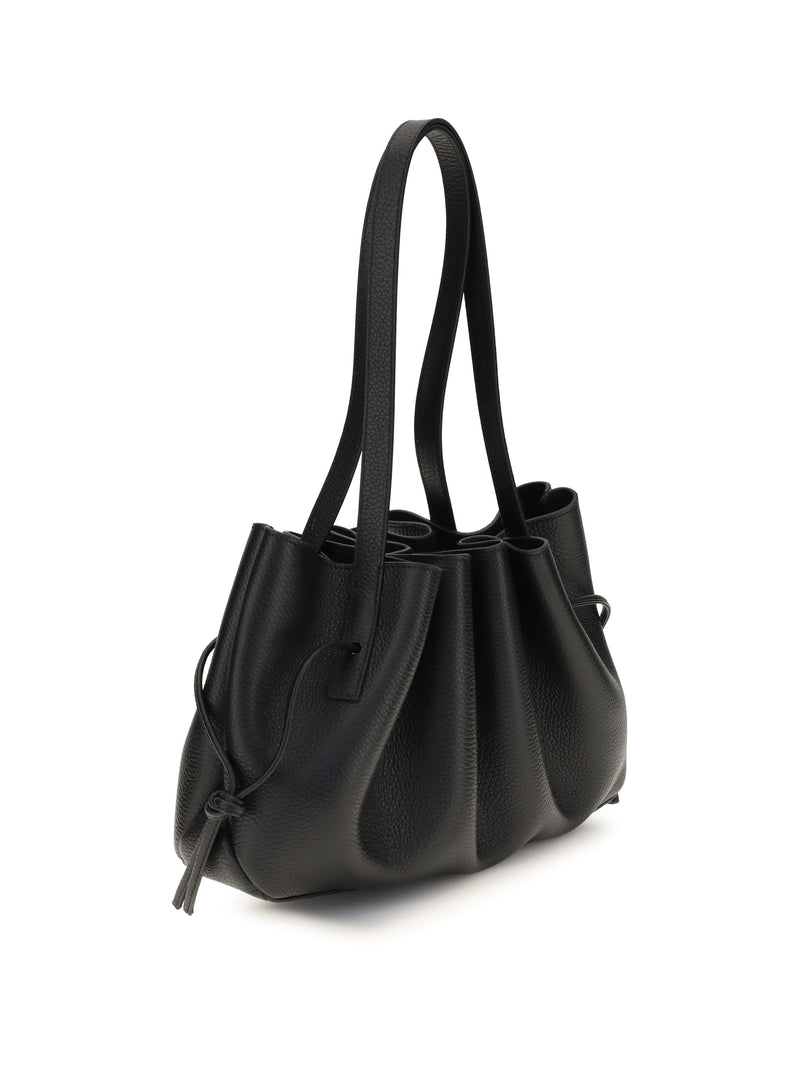 Yuzefi Scallop Shoulder Bag — Black Calf Leather