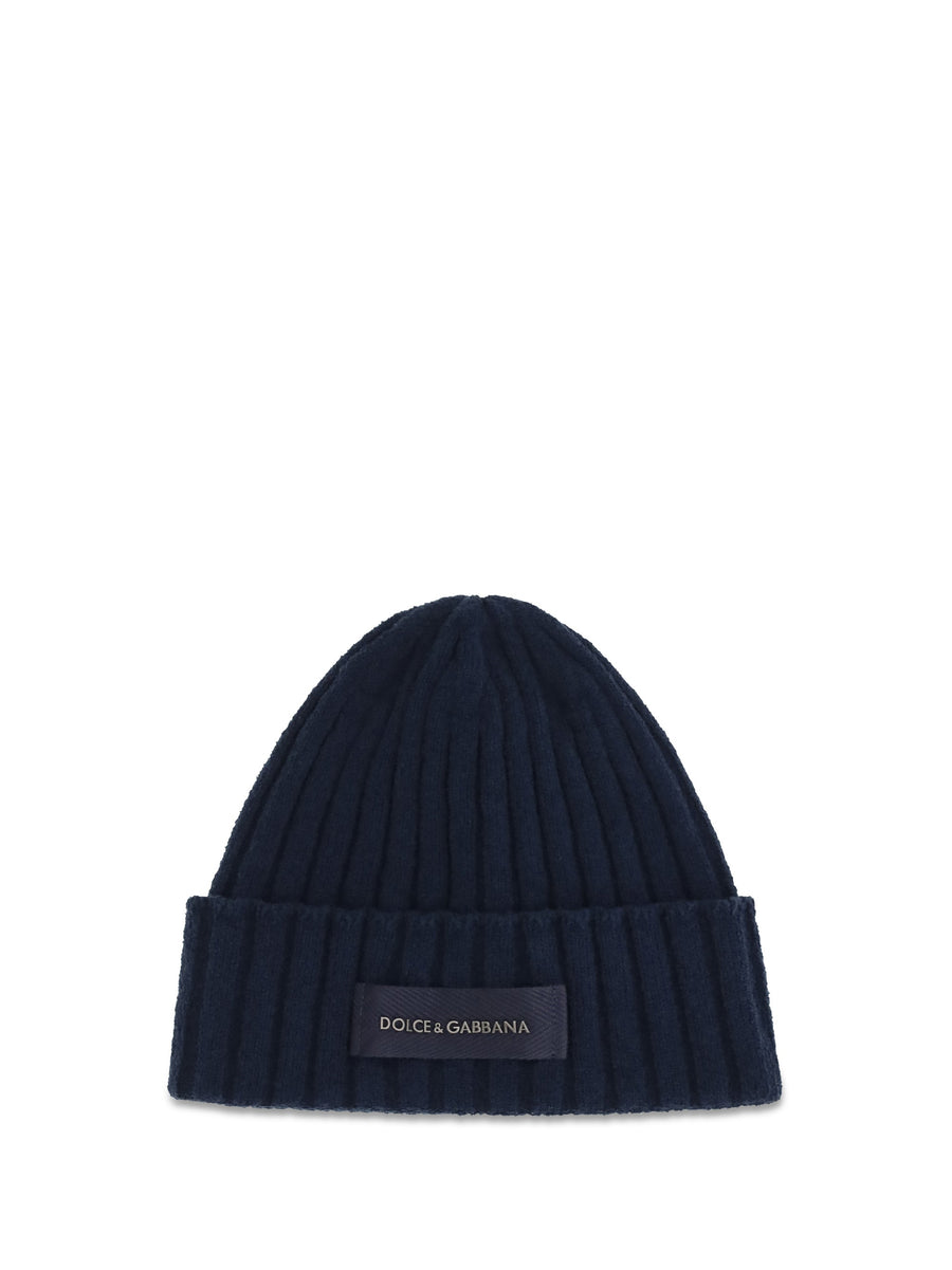 Dolce & Gabbana Gx64ktjgmlk Ribbed Wool Beanie — Navy Ovis Aries Beanies