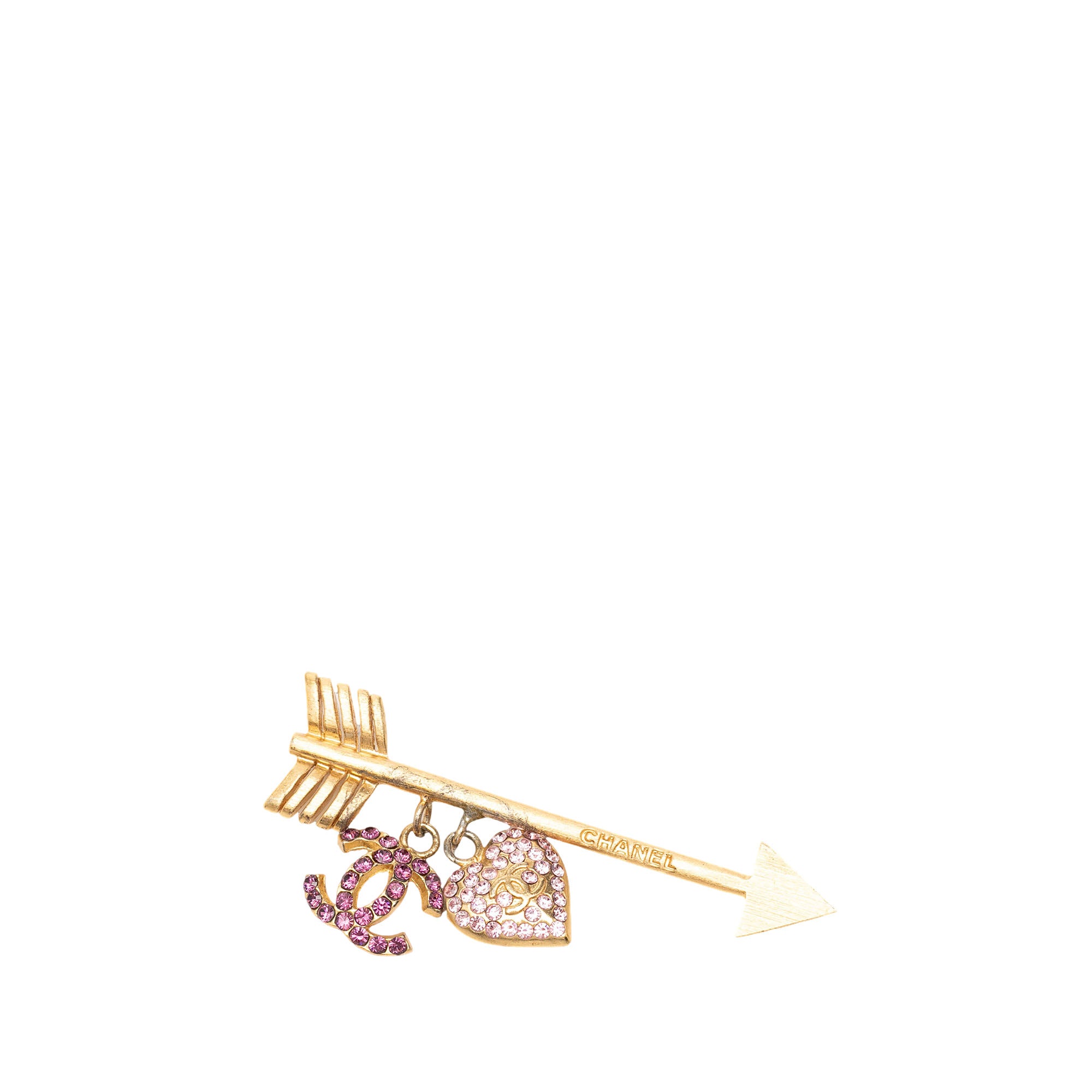 CC Gold Plated Strass Arrow Heart Charm Pin Brooch - Image 1