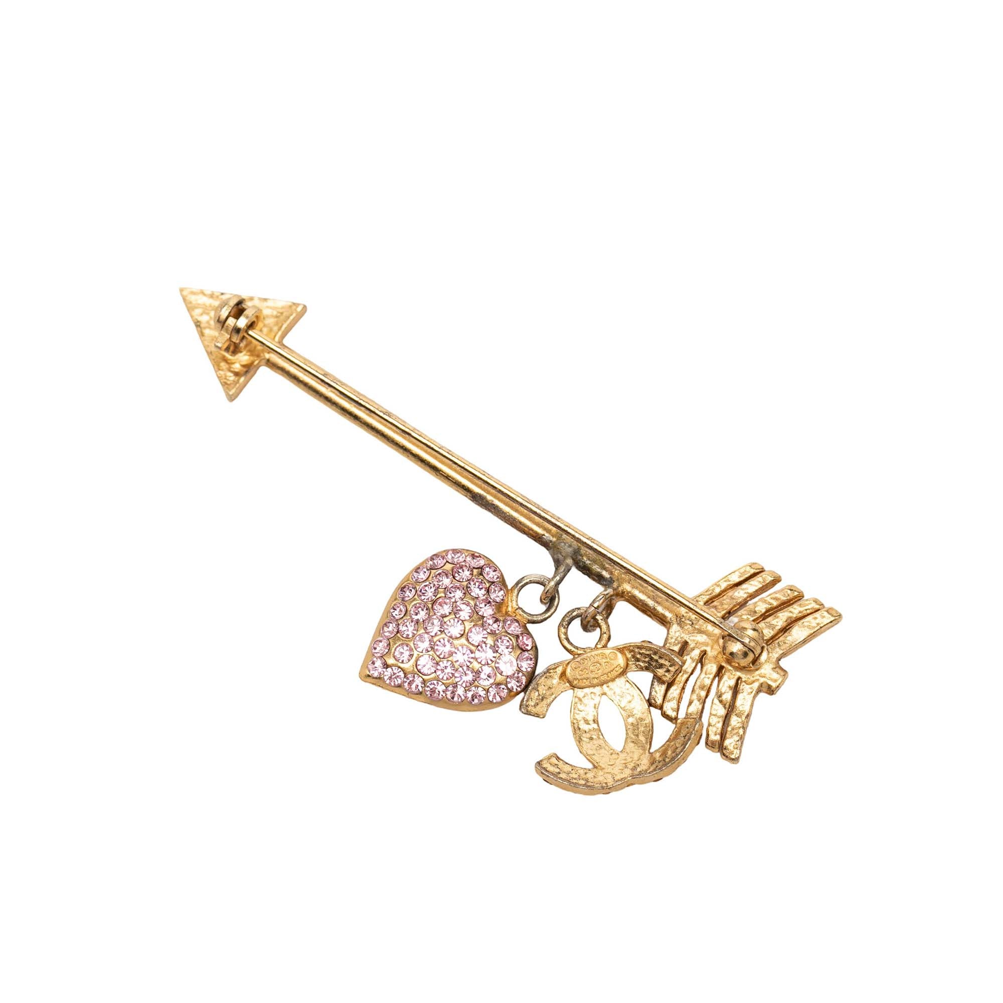 CC Gold Plated Strass Arrow Heart Charm Pin Brooch - Image 2
