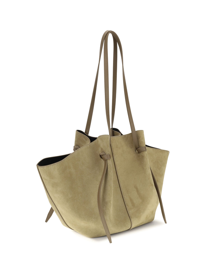 Yuzefi Sculptural Suede Shoulder Bag — Beige Calf Leather