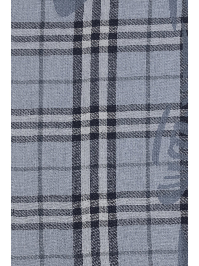 Burberry Knight Check Scarf — Blue Fleece Wool Ovis Aries; Silk Scarfs