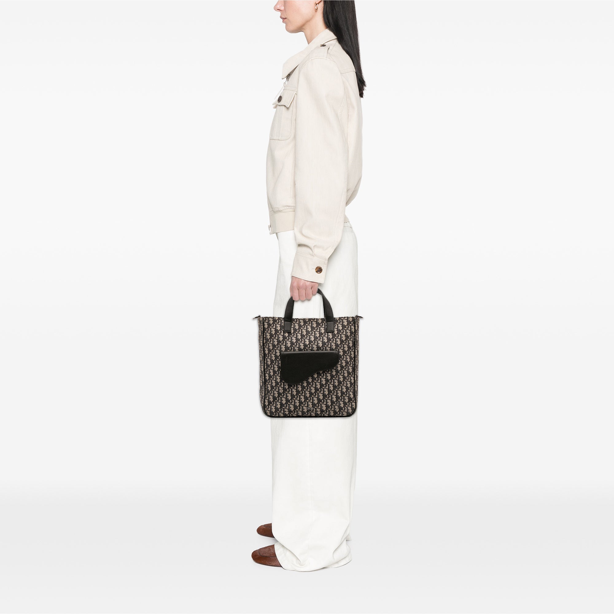 Oblique Canvas and Leather Saddle Tote - Image 11