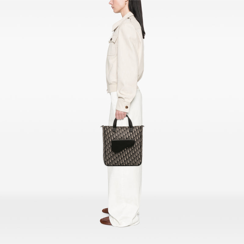 Oblique Canvas and Leather Saddle Tote - Image 11