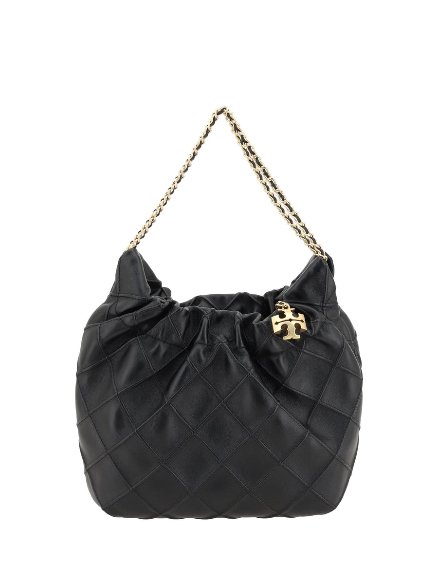 Tory Burch Fleming Mini Hobo Bag — Black Lamb Ovis Aries