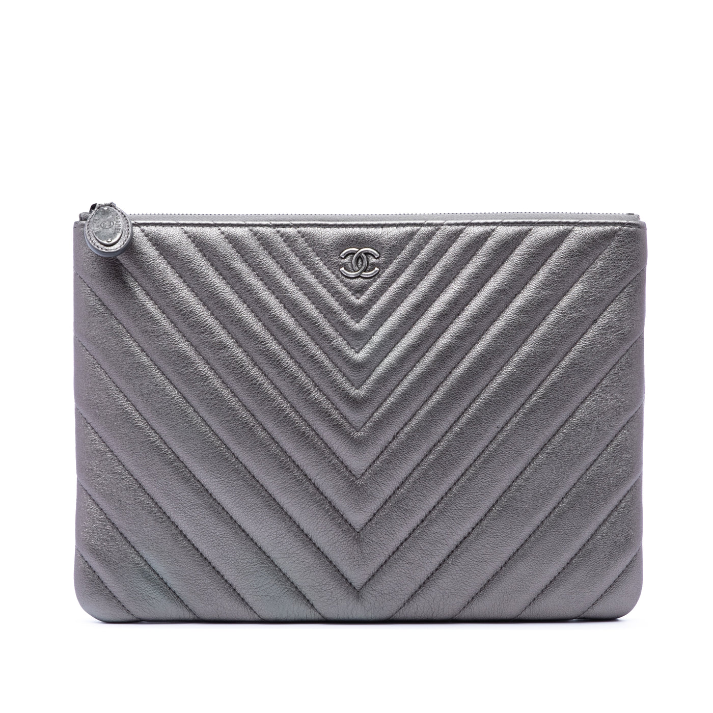 Medium Chevron Metallic Calfskin O Case Clutch - Image 1