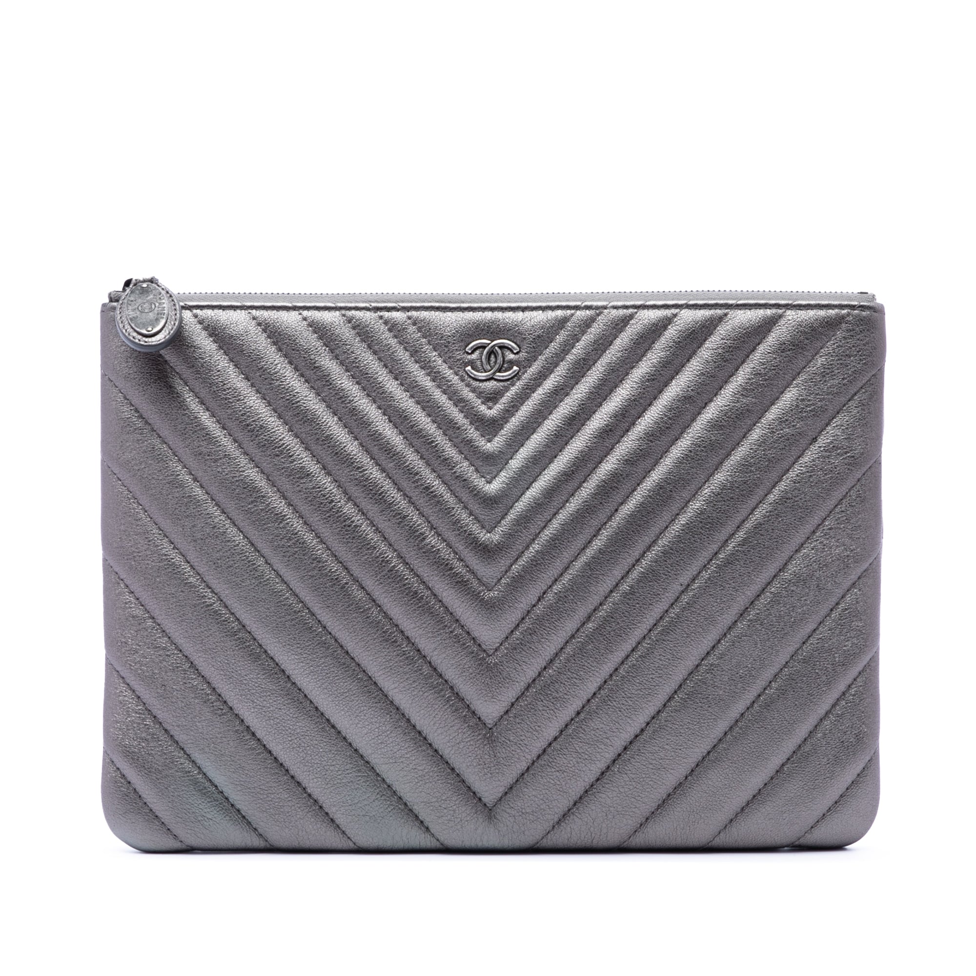 Medium Chevron Metallic Calfskin O Case Clutch - Image 1