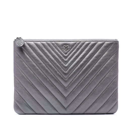 Medium Chevron Metallic Calfskin O Case Clutch - Image 1